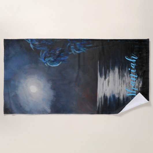 Tropische blauwe maan reflectie strandlaken (Voorkant)