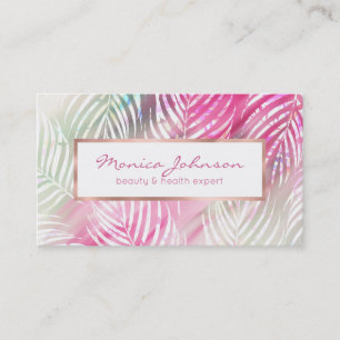 Tropische blauwe munt groene witte waterverf flora visitekaartje