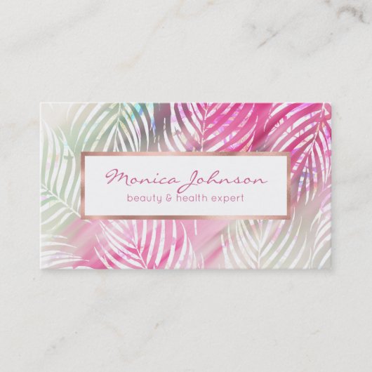 Tropische blauwe munt groene witte waterverf flora visitekaartje (Voorkant)