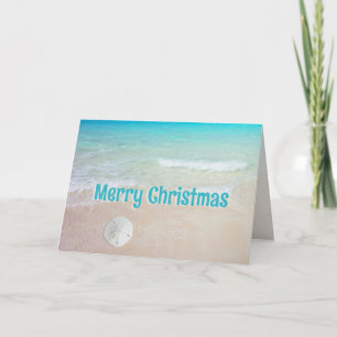 Tropische Blauwe Oceaan bereikt kerstKaarten Feestdagen Kaart