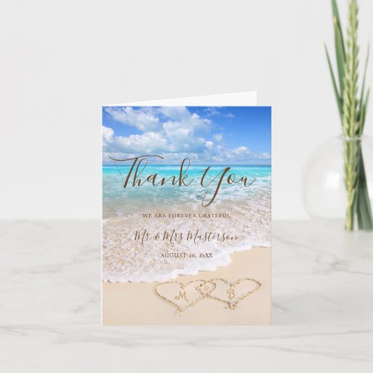 Tropische blauwe oceaan golven strand bruiloft bedankkaart (Voorkant)