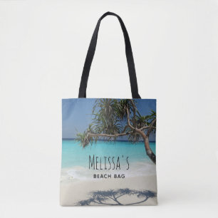 Tropische blauwe oceaan strand scène foto strand t tote bag