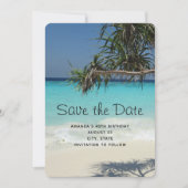 Tropische blauwe oceaanstrand foto Birthday Save The Date (Voorkant)