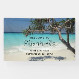 Tropische blauwe oceaanstrand foto Birthday Spandoek