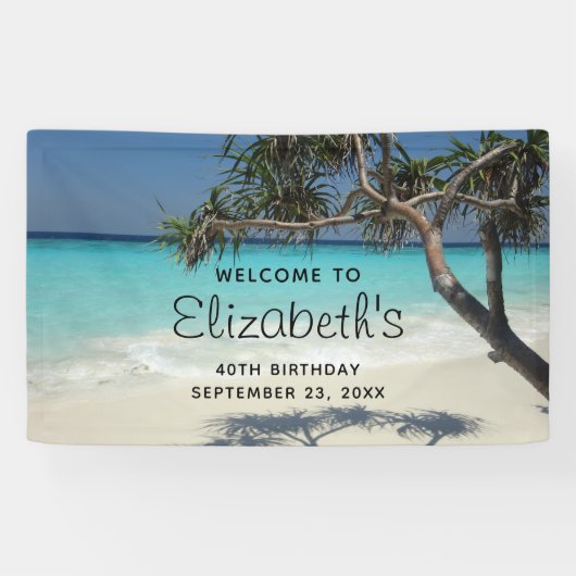 Tropische blauwe oceaanstrand foto Birthday Spandoek (Horizontaal)
