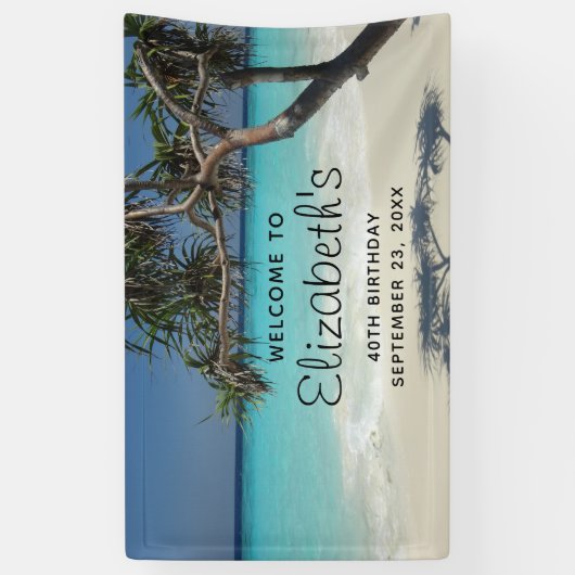 Tropische blauwe oceaanstrand foto Birthday Spandoek (Verticaal)