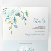 Tropische blauwe orchidee drivoudig huwelijk uitno drieluik uitnodiging (Binnenzijde eerst)