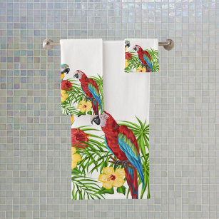 Tropische blauwe papegaaien zomerfamilie, wit bad handdoek