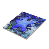 Tropische blauwe staartvis die op onderzeese koraa tegeltje (Zijkant)