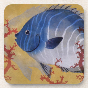 Tropische Blauwe Vis Vintage Koraal Marien Oceaanl Bier Onderzetter