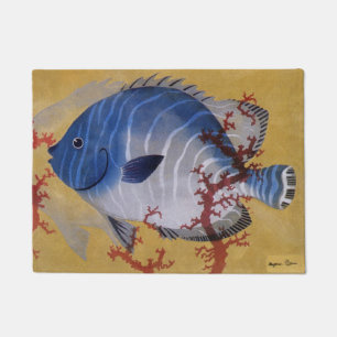 Tropische Blauwe Vis Vintage Koraal Marien Oceaanl Deurmat