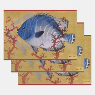 Tropische Blauwe Vis Vintage Koraal Marien Oceaanl Inpakpapier Vel