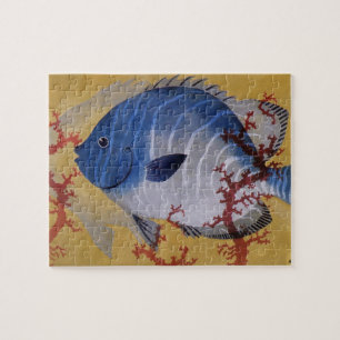 Tropische Blauwe Vis Vintage Koraal Marien Oceaanl Legpuzzel