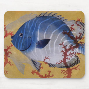 Tropische Blauwe Vis Vintage Koraal Marien Oceaanl Muismat