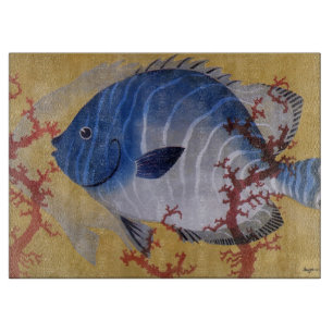 Tropische Blauwe Vis Vintage Koraal Marien Oceaanl Snijplank