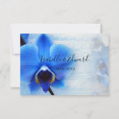 Tropische blauwe Waterverf Orchids Gold Line Weddi RSVP Kaartje (Achterkant)