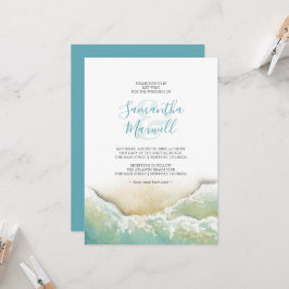Tropische blauwe Waterverf Shoreline Wedding Invit Kaart