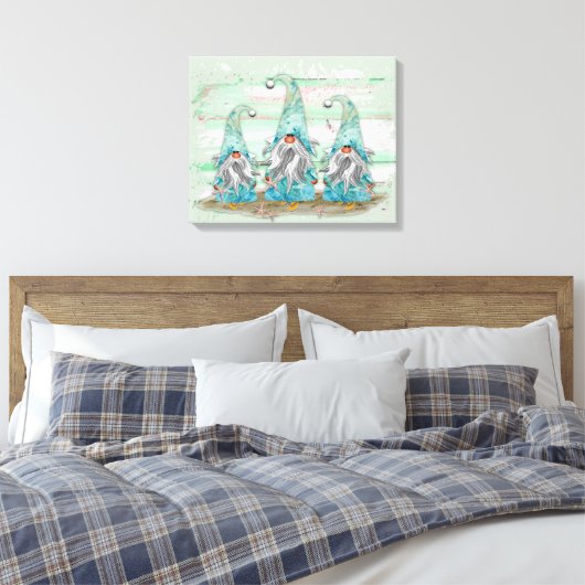 Tropische blauwe Waterverf-strand-knomes Canvas Afdruk (Insitu (Slaapkamer))