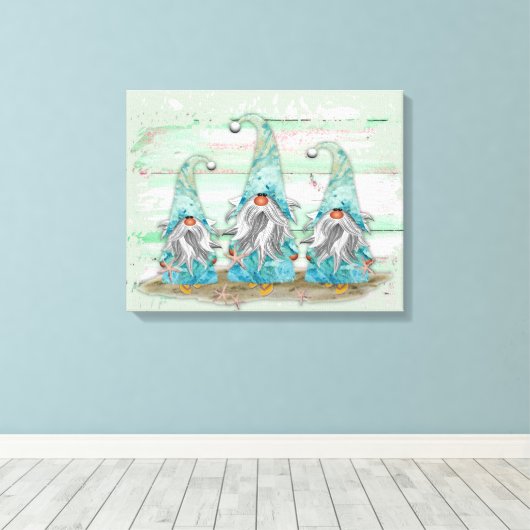 Tropische blauwe Waterverf-strand-knomes Canvas Afdruk (Insitu (Houten vloer))