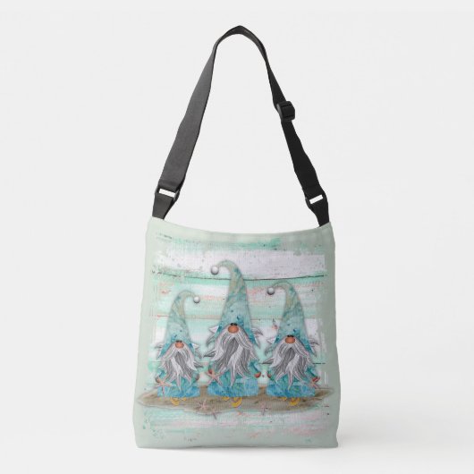 Tropische blauwe Waterverf-strand-knomes Crossbody Tas (Voorkant)