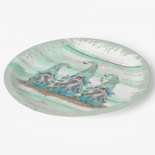 Tropische blauwe Waterverf-strand-knomes Papieren Bordje (Gekanteld)