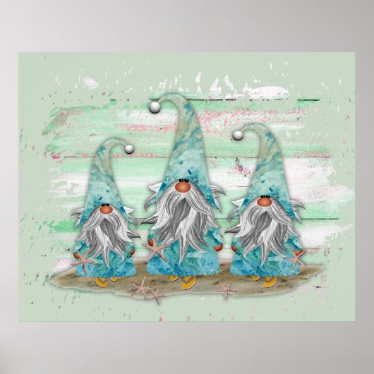 Tropische blauwe Waterverf-strand-knomes Poster (Voorkant)