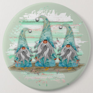 Tropische blauwe Waterverf-strand-knomes Ronde Button 6,0 Cm