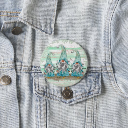 Tropische blauwe Waterverf-strand-knomes Ronde Button 7,6 Cm (In situ)