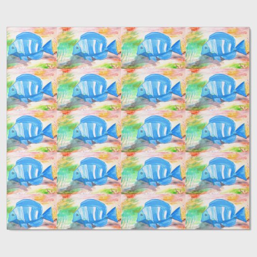 Tropische blauwe Waterverf Zee Oceaan Cadeaupapier (Vlak)