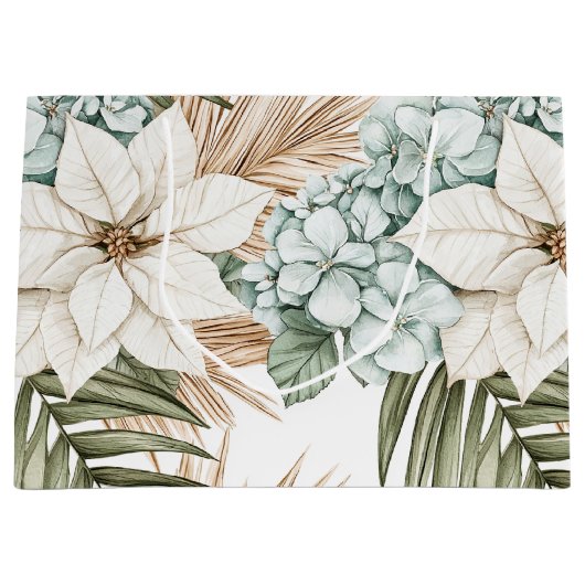 Tropische Blauwe Witte Bloemen Bruidsuitvaart Groot Cadeauzakje (Voorkant)