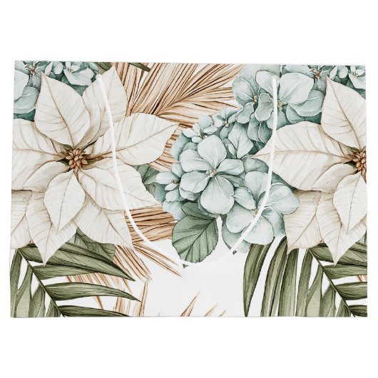 Tropische Blauwe Witte Bloemen Bruidsuitvaart Groot Cadeauzakje (Achterkant)