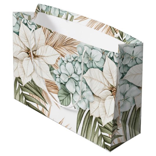 Tropische Blauwe Witte Bloemen Bruidsuitvaart Groot Cadeauzakje (Achterkant Gekanteld)