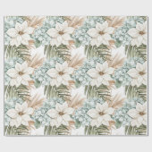 Tropische Blauwe Witte Bloemen Bruiloft Cadeaupapier (Vlak)