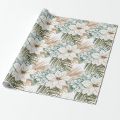 Tropische Blauwe Witte Bloemen Bruiloft Cadeaupapier (Uitgerold)