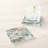 Tropische Blauwe Witte Bloemen Bruiloft Glazen Onderzetter (Schuin)