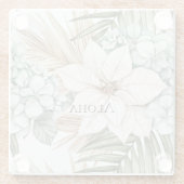 Tropische Blauwe Witte Bloemen Bruiloft Glazen Onderzetter (Achterkant)