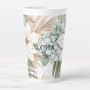 Tropische Blauwe Witte Bloemen Bruiloft Latte Mok