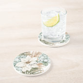 Tropische Blauwe Witte Bloemen Bruiloft Zandsteen Onderzetter (Zijkant)