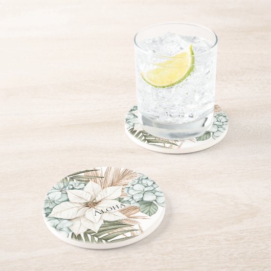 Tropische Blauwe Witte Bloemen Bruiloft Zandsteen Onderzetter (Zijkant)