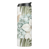 Tropische Blauwe Witte Bloemen Trouwdag Thermosbeker (Gedraaid links)