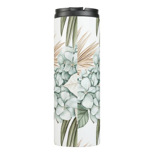 Tropische Blauwe Witte Bloemen Trouwdag Thermosbeker (Achterkant)