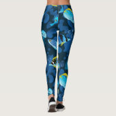 Tropische blauwgele visillustratie leggings (Achterkant)