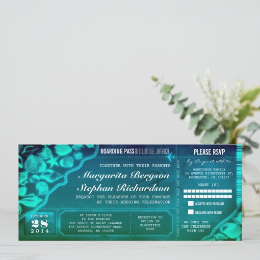 Tropische Blauwgroen bestemming Trouwkaarten Kaart (Staand voorkant)