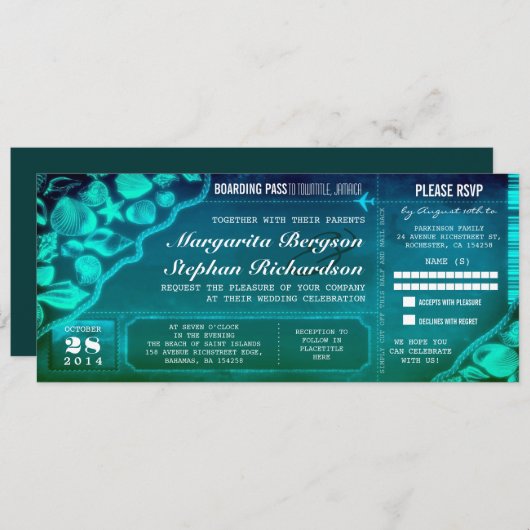 Tropische Blauwgroen bestemming Trouwkaarten Kaart (Voorkant / Achterkant)