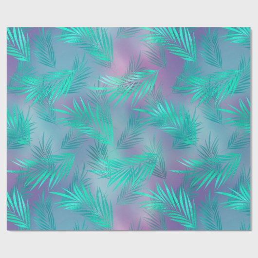 Tropische Blauwgroen bladzijden grafisch Cadeaupapier (Vlak)