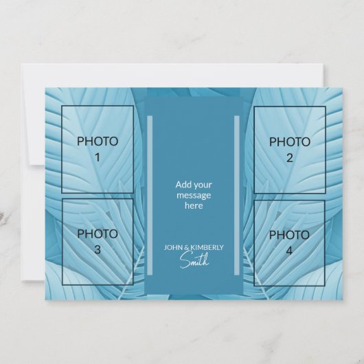 Tropische Blauwgroen bruiloft 4 foto's Flat Thank  Bedankkaart (Achterkant)