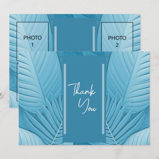 Tropische Blauwgroen bruiloft 4 foto's Flat Thank  Bedankkaart (Voorkant / Achterkant)