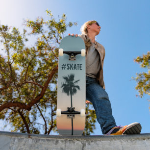 Tropische Blauwgroen en Oranje palmboom - zonsonde Persoonlijk Skateboard
