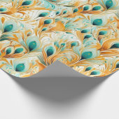 Tropische Blauwgroen Munt Oranje pauwenveren Cadeaupapier (Hoek)
