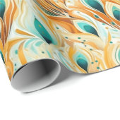 Tropische Blauwgroen Munt Oranje pauwenveren Cadeaupapier (Rol Hoek)